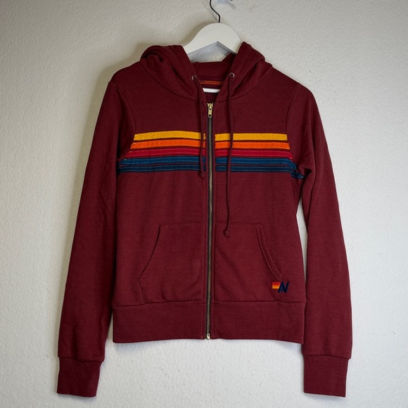 Aviator Nation 5 Stripe Zip Up Jogger Maroon SET - Picture 2 of 10